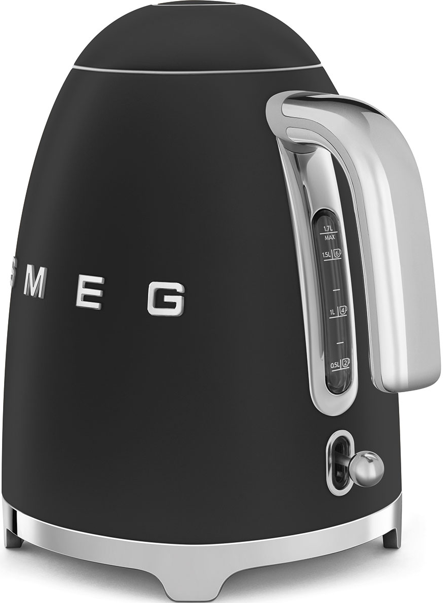 Bollitore Smeg nero, vista laterale.
