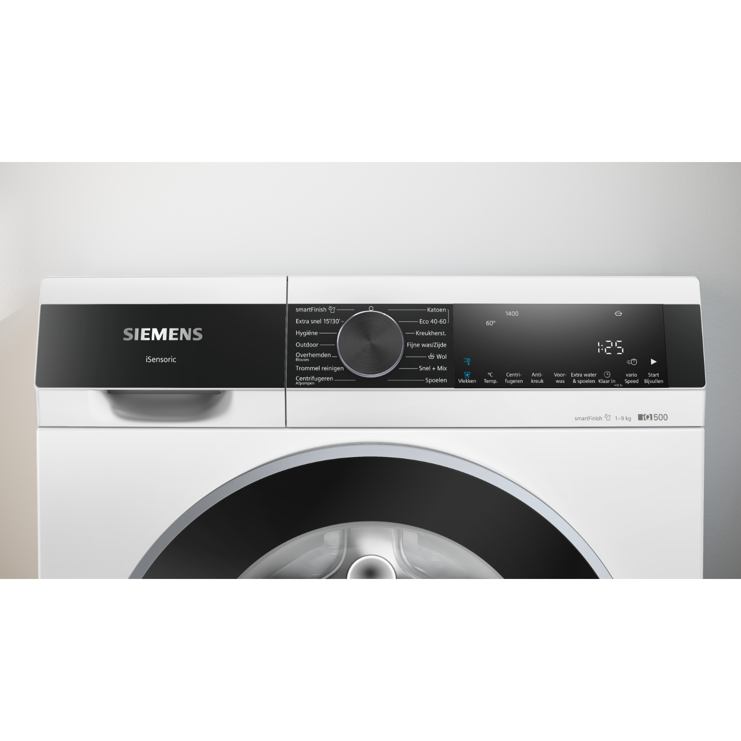 Washing machine control panel. It's white with black controls and a digital display.