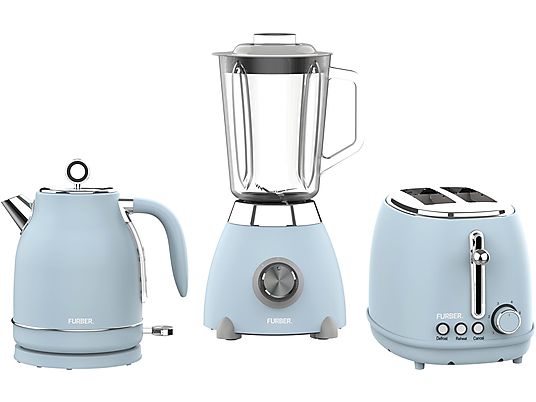 FURBER Set Presley - Wasserkocher, Standmixer und Toaster Set (Blau)