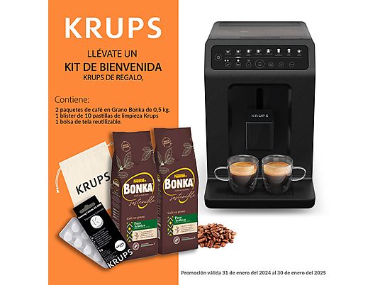 Cafetera superautomática - Krups EA897B10 Evidence ECO Design, 1450 W, 15 bar, 2.9 L, 8 Programas, Función 2 tazas, Negro