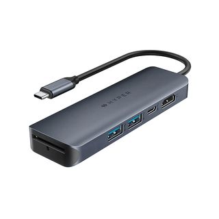Hub USB/Concentrador - Hyper HD4002GL, 6 puertos, USB-A, USB-C, HDMI 4K, SD, Gris