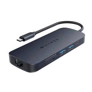 Hub USB/Concentrador - Hyper HD4004GL, 8 puertos, HDMI 4K, USB-C, USB-A, microSD, SD, Azul noche