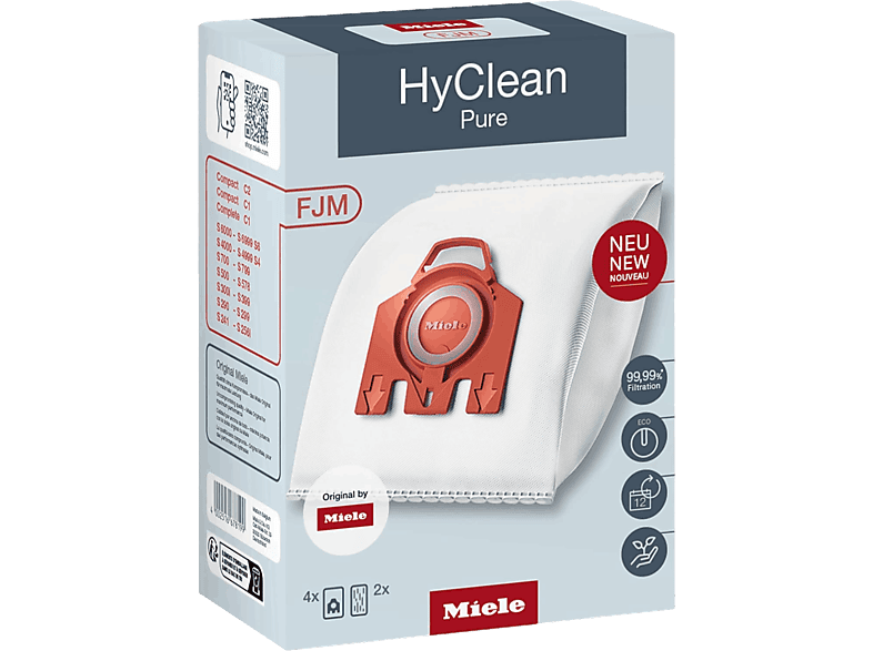 Bolsas de aspirador - Miele HyClean Pure, 4 unidades, Filtro motor, Super Air Clean, Blanco