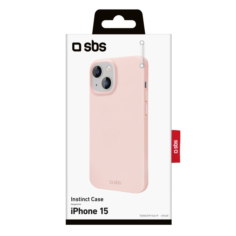 Rosa iPhone 15 Hülle in einer weiß-grauen Box.