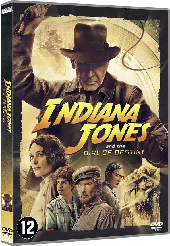 Indiana Jones movie cover. Harrison Ford with whip. Other actors and title are visible.