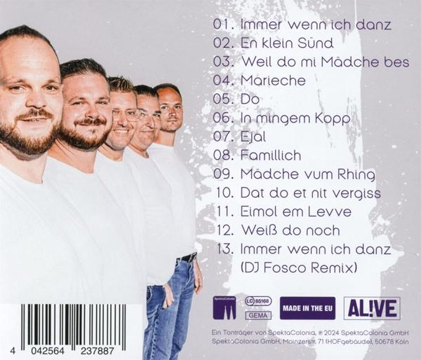 CD-Cover mit einer Gruppe von Männern in weißen Hemden, Songtitel rechts.