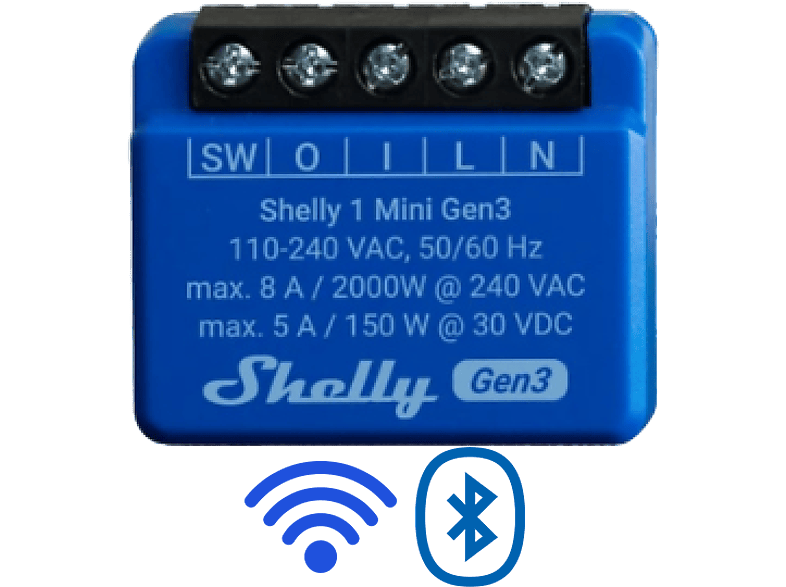 SHELLY 1 MINI egy áramkörös WiFi-s okosrelé, 8A (SHELLY-1MINI)