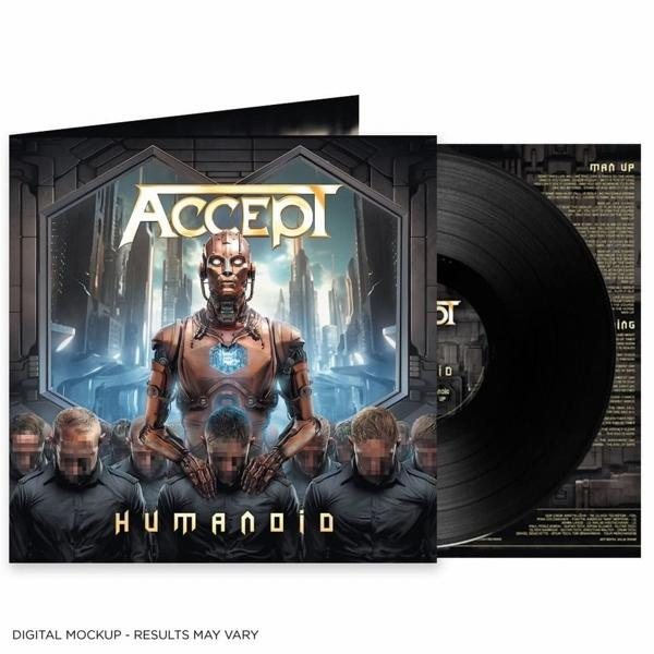 Eine Schallplatte und ihre Hülle mit einem Roboter darauf, das Album heißt Humanoid.