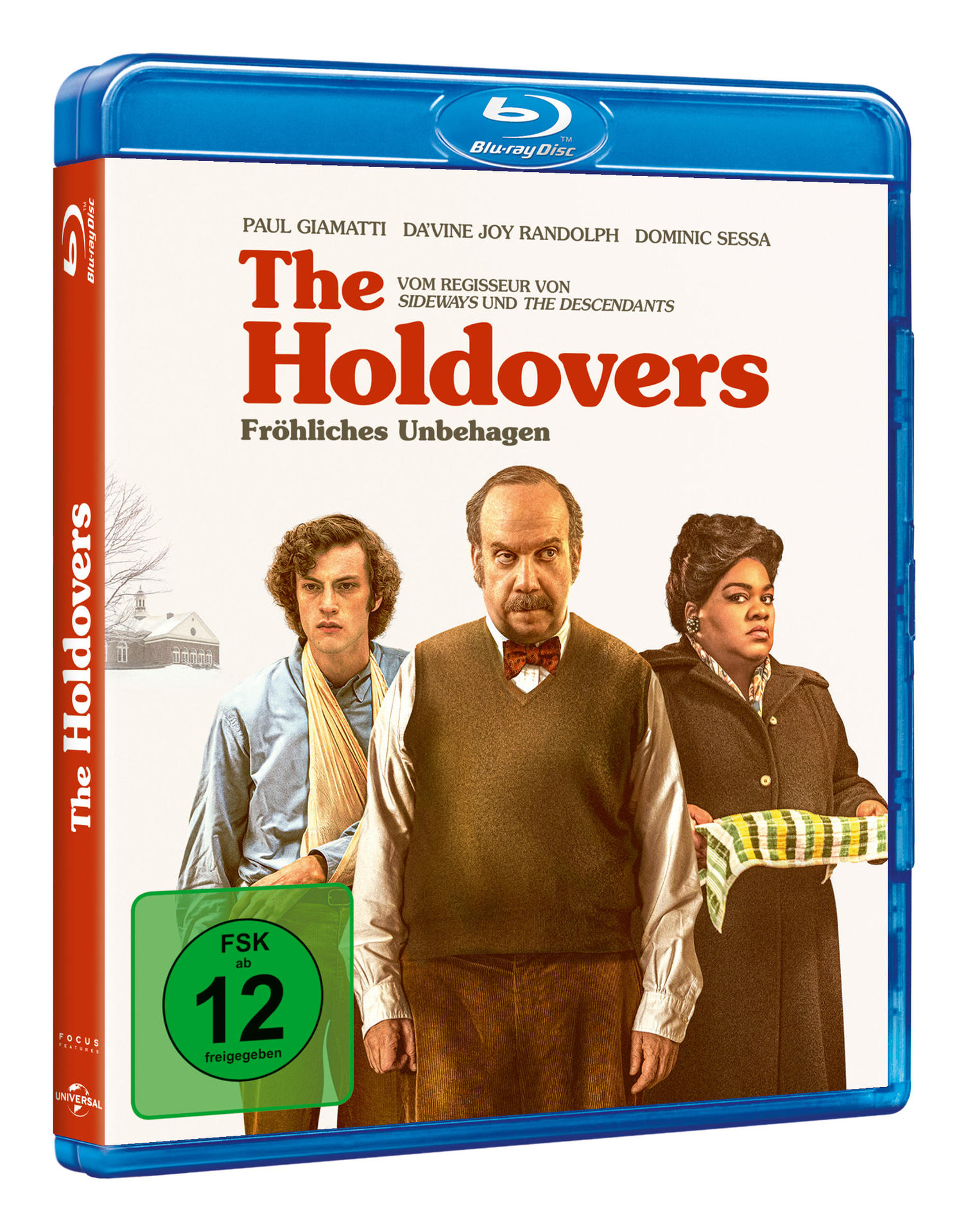 Filmcover für 'The Holdovers' Blu-ray. Zeigt drei Personen und den Filmtitel.