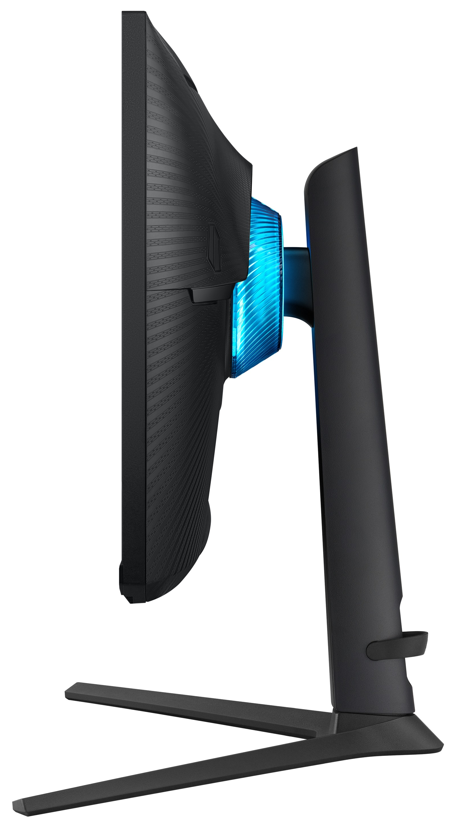 Srebrny smartwatch z granatowym paskiem, tyłem do góry.