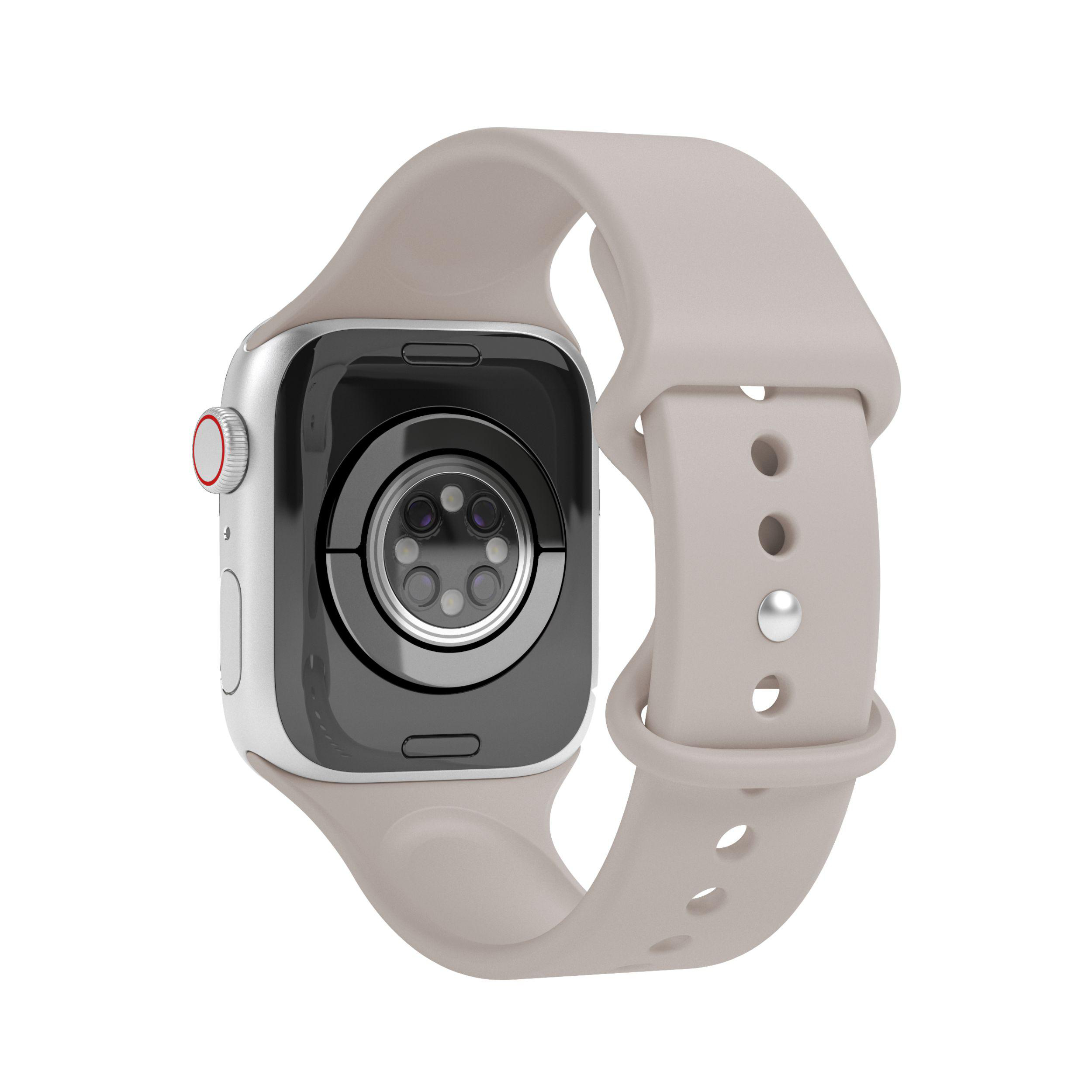 Eine silberne Smartwatch mit Metallarmband und schwarzem Bildschirm.