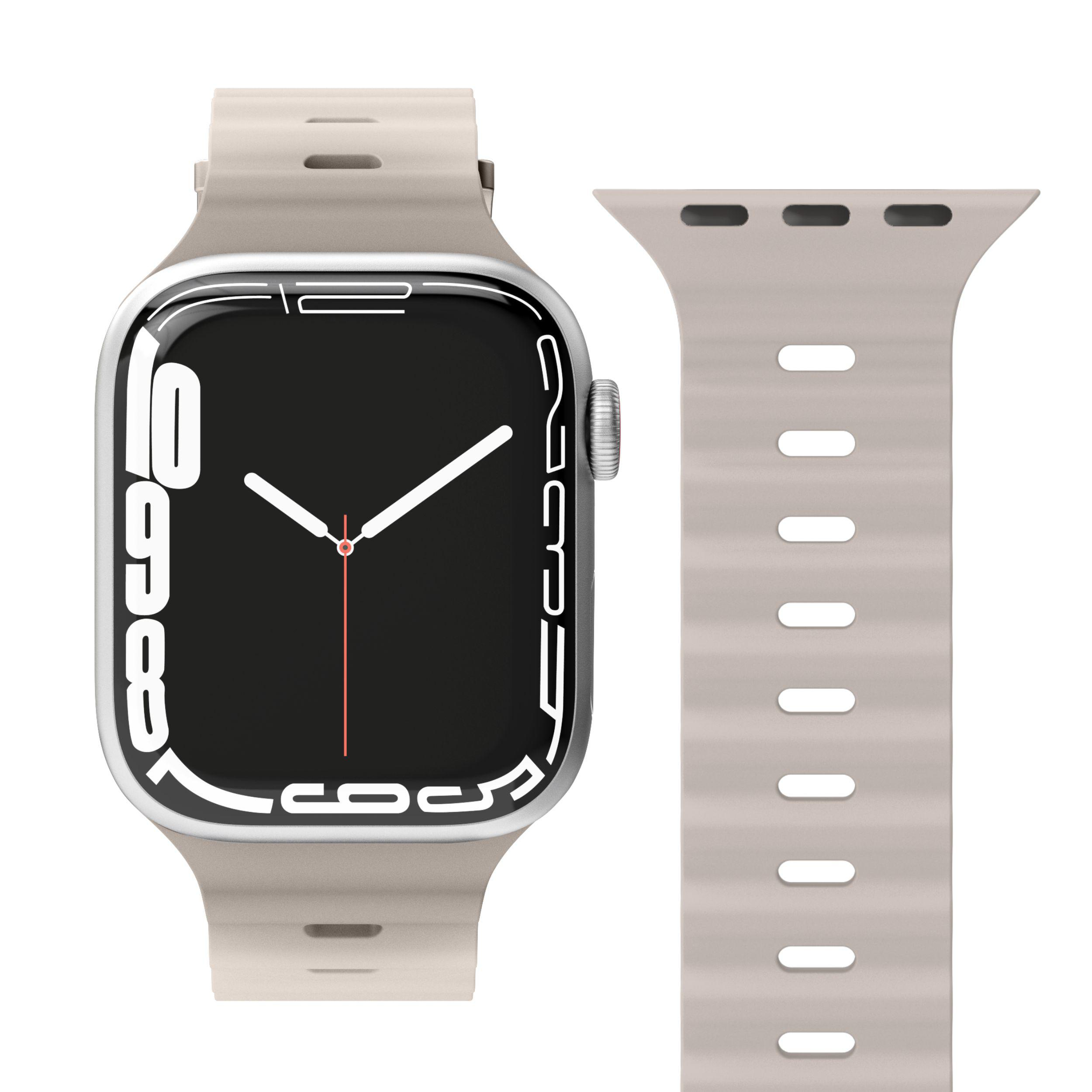 Apple Watch und Armband, beige Farbe.