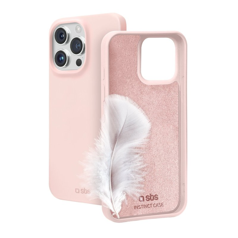 Rosa Handyhülle mit Federdesign, offen. Telefon auf einer Seite, Hülle mit Feder innen.