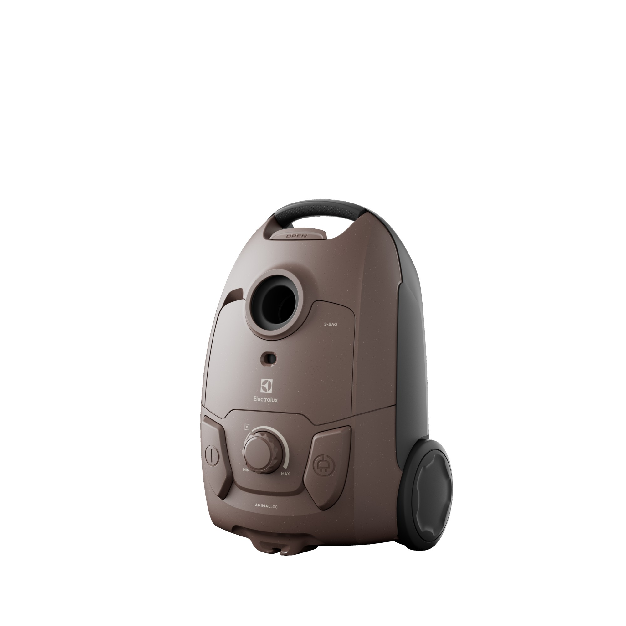 Brązowy odkurzacz Electrolux o okrągłym kształcie.