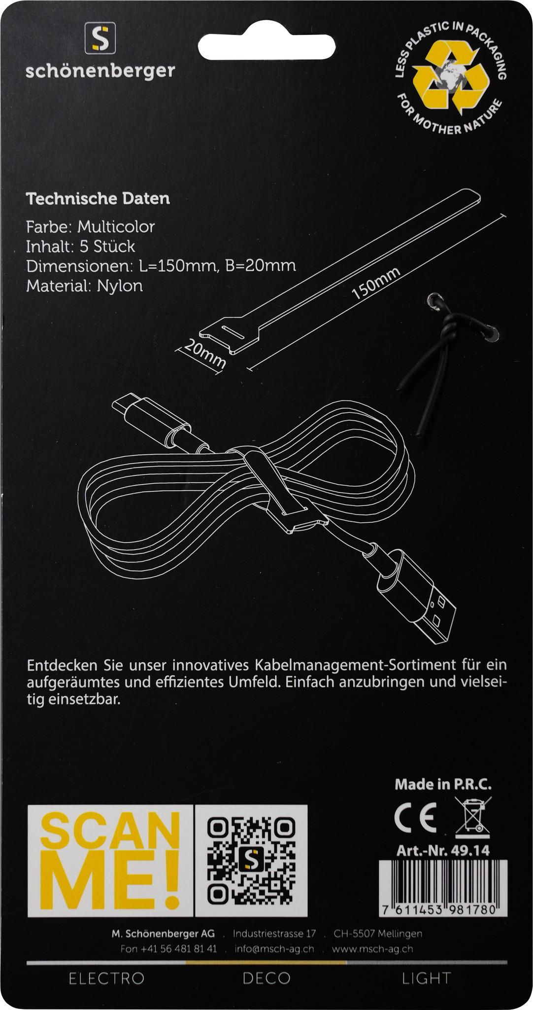 SCHOENENBERGER Hook&Loop 5 Stück - Kabelbinder (Mehrfarbig)
