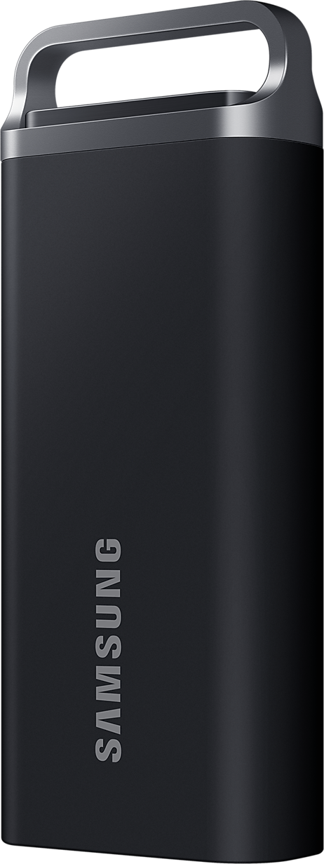 Fekete Samsung USB meghajtó, fehér Samsung logóval.