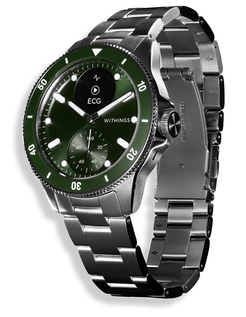 WITHINGS ScanWatch Nova hibrid okosóra 42mm, rozsdamentes acél tok és szíj, zöld (HWA10-model 8-All-Int)