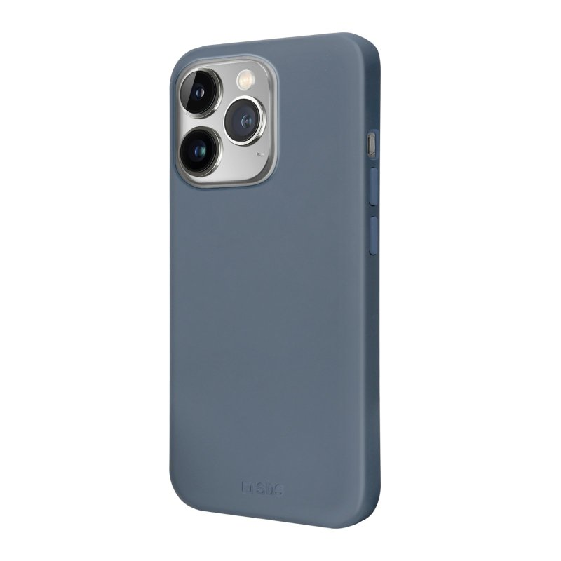 Blaue Handyhülle für ein iPhone mit drei Kameras. Der Markenname ist unten.