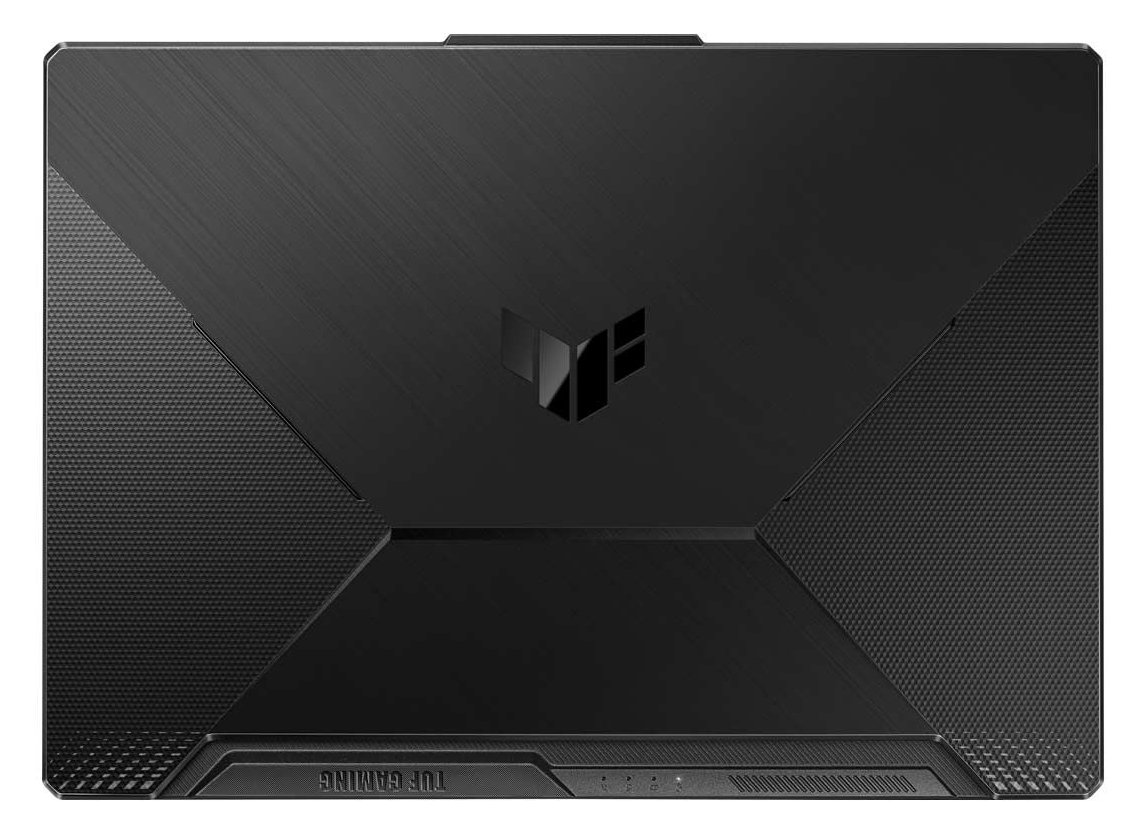 Czarny laptop z czarną górą. Laptop ma logo ASUS TUF Gaming.