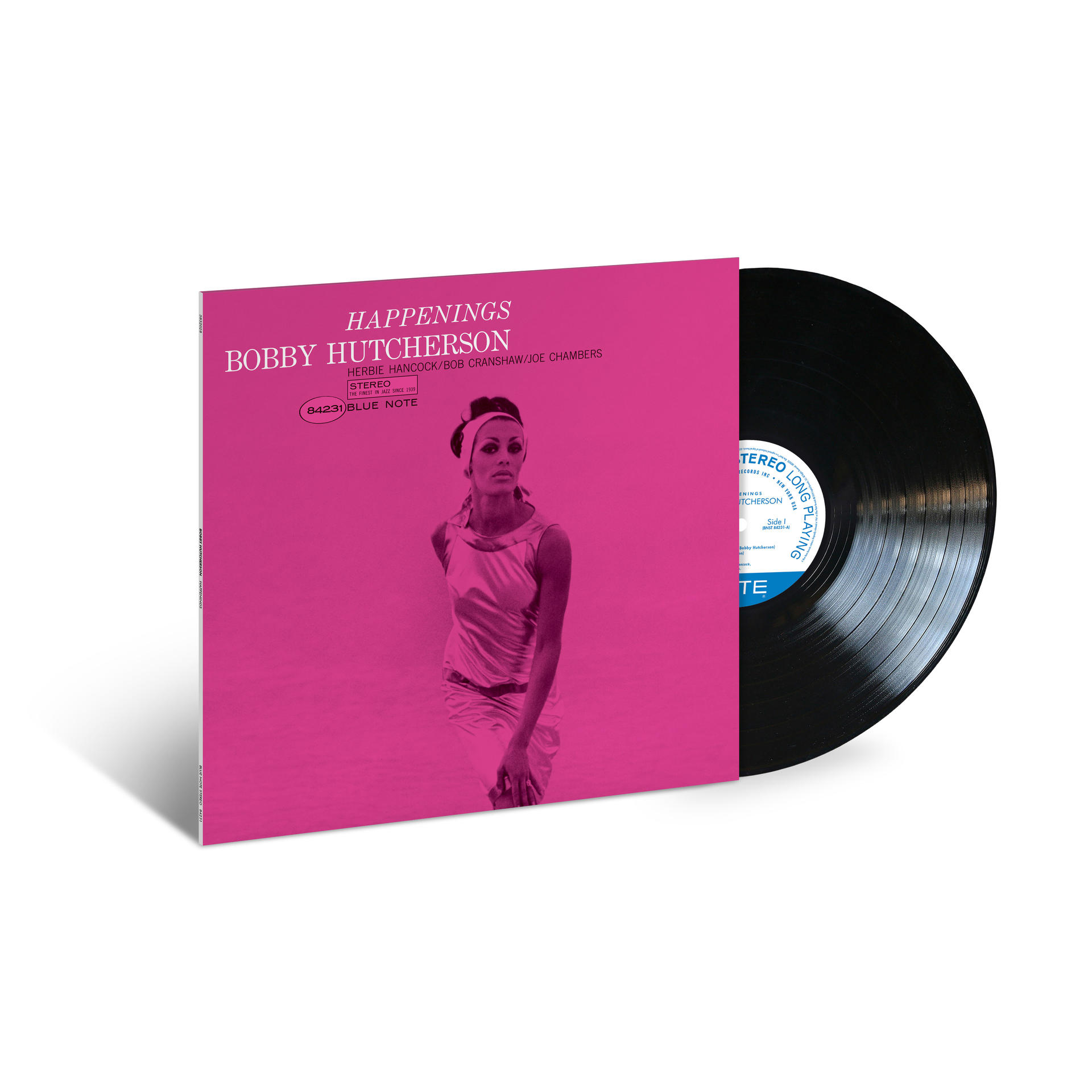 Schallplattenhülle, Bobby Hutcherson, rosa Hintergrund, Frau mit Stirnband.