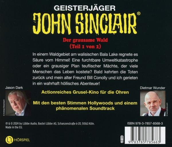 Rückseite eines John Sinclair Hörbuchs. Text und Bilder von Autoren und Cover-Art.