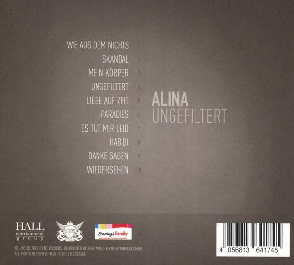Rückseite eines Albums mit Songliste, Künstlername und Logos unten.