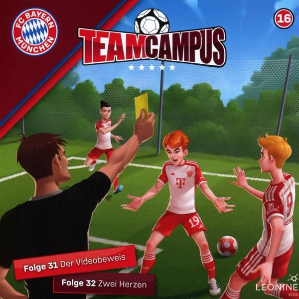 Fußballspiel-Illustration. Spieler in Rot, einer hält gelbe Karte, der andere schaut sie an.