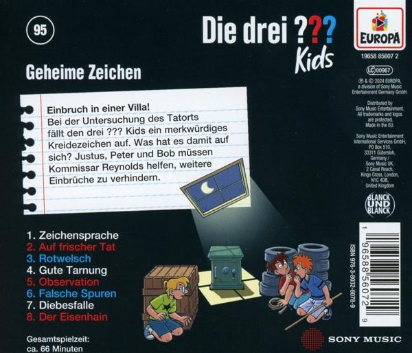 Die Rückseite eines Comicbuchs mit deutschem Text über eine Ermittlung. Es gibt Illustrationen von Charakteren.
