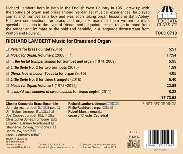 CD-Cover: Text über Blechbläser- und Orgelmusik von Richard Lambert. Enthält Titelliste und Mitwirkende.
