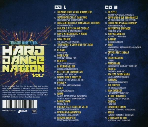 Albumcover mit Titelliste für eine Hard-Dance-Musik-Compilation.