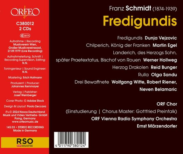 CD-Cover für Franz Schmidts Fredigundis mit Besetzungsliste und Plattenlabel-Infos.