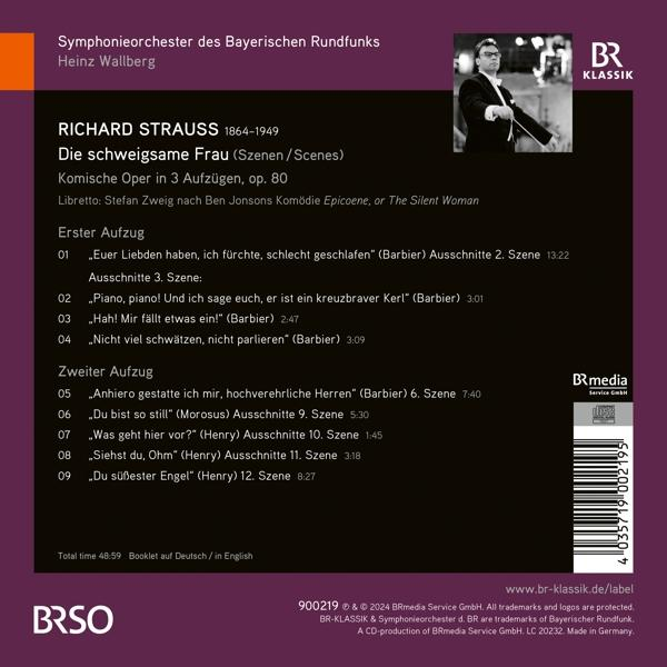 CD-Cover mit Text über eine Orchesteraufführung von Richard Strauss' 'Die schweigsame Frau'.