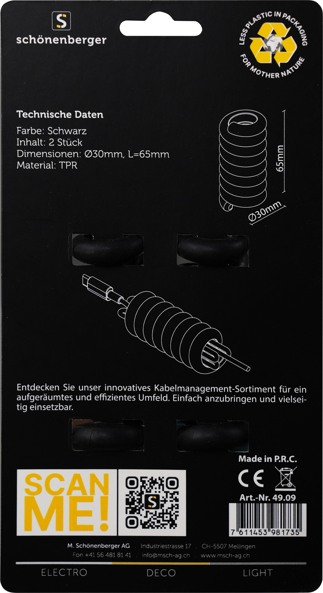 SCHOENENBERGER Snake 2 Stück - Kabelbinder (Schwarz)