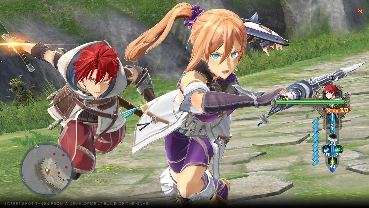 Dos personajes de anime luchando con espadas. Un personaje femenino está a la derecha.