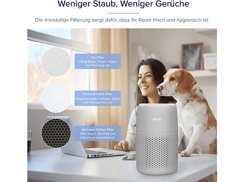 Levoit LAP-C161-AEUR Core Mini Pro True Luftreiniger Hellgrau (7 Watt, Raumgröße: 16 m²) — Foto 5 von 5