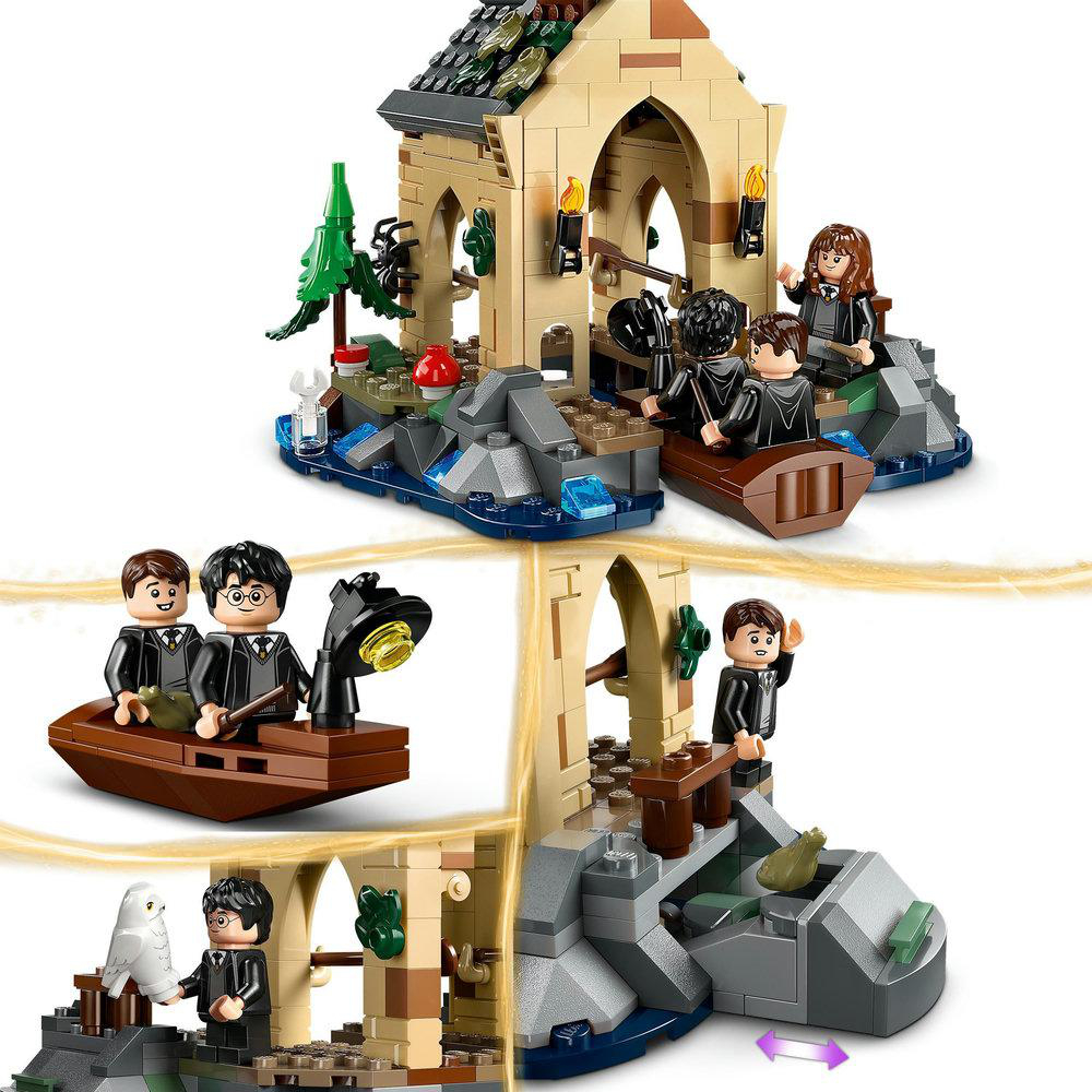 LEGO Harry Potter Set. Boote mit Schülern, Hogwarts-Elemente. Figuren und verschiedene Szenen.