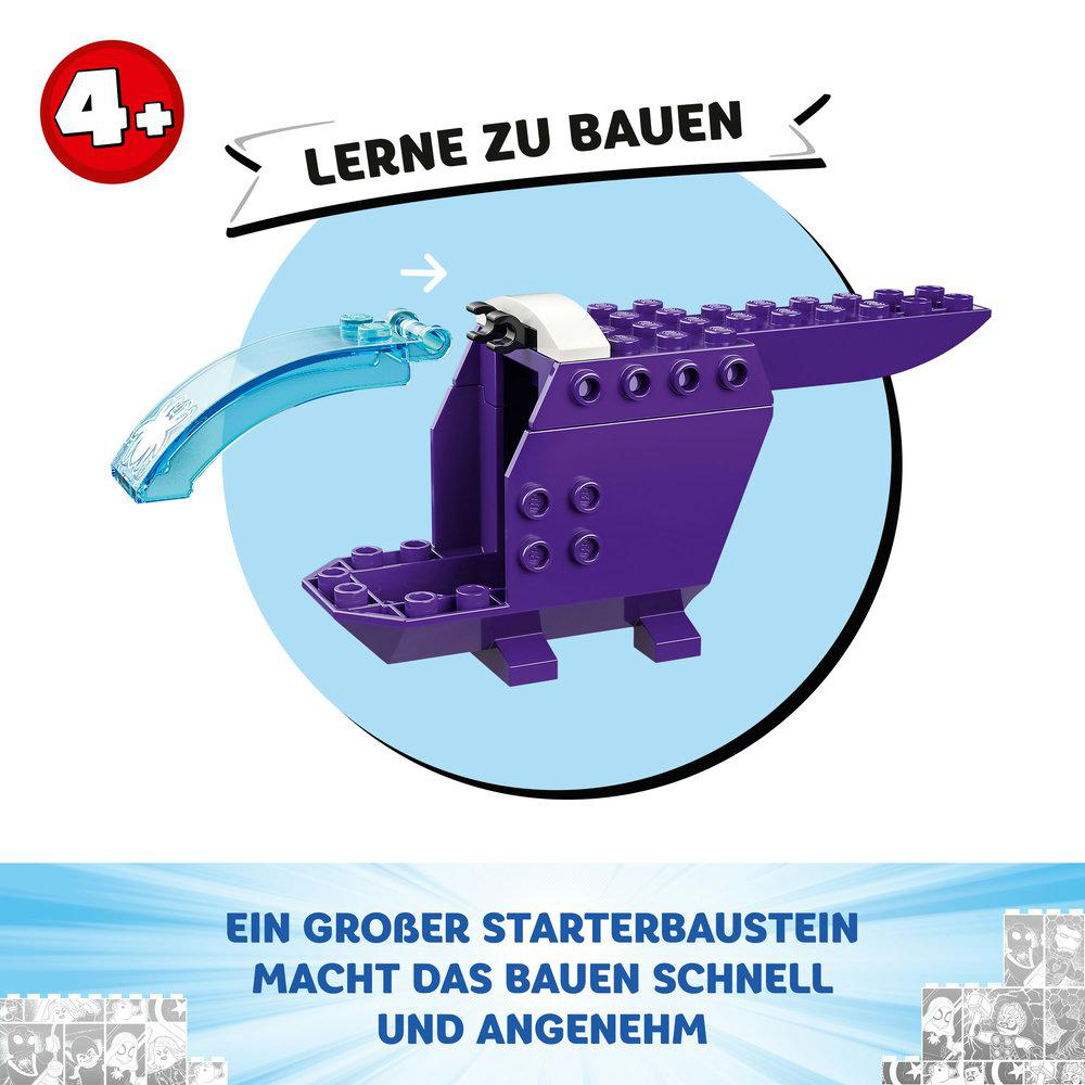 Lego Bauanleitung, lila Struktur, blauer Hintergrund.