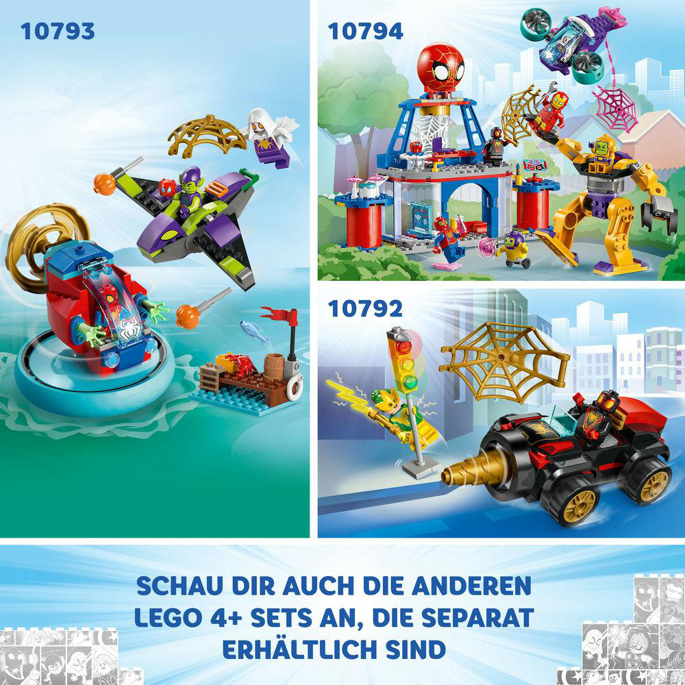 Mehrere Lego-Sets für Kinder. Jedes Set hat bunte Lego-Teile und Charaktere. Die Sets haben Nummern.