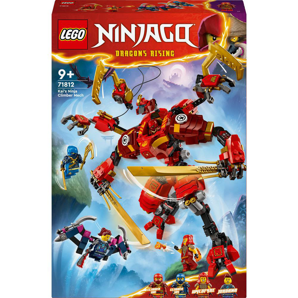 LEGO Ninjago Set-Box. Rote und goldene Mech-Figur auf der Vorderseite. Andere Ninjago-Figuren.