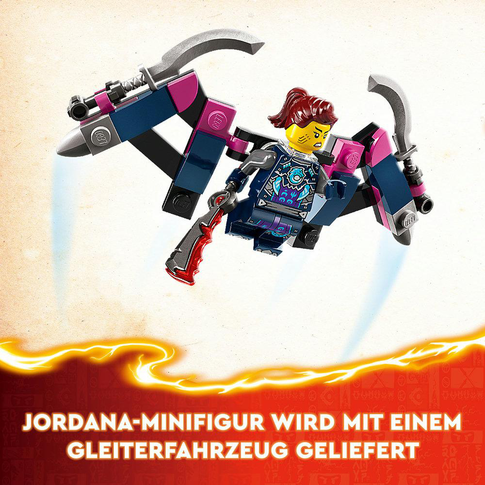 Lego-Set mit einer Minifigur, die ein Fahrzeug fährt.