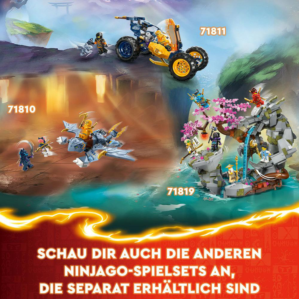 Ninjago Lego Sets: Fahrzeuge und Figuren in verschiedenen Szenen.