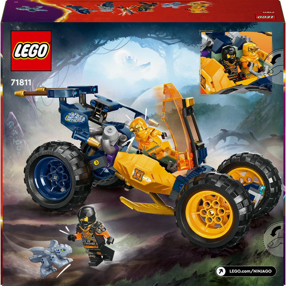 LEGO Ninjago Set mit einem Buggy, mit einer Minifigur und einem grauen Wesen.