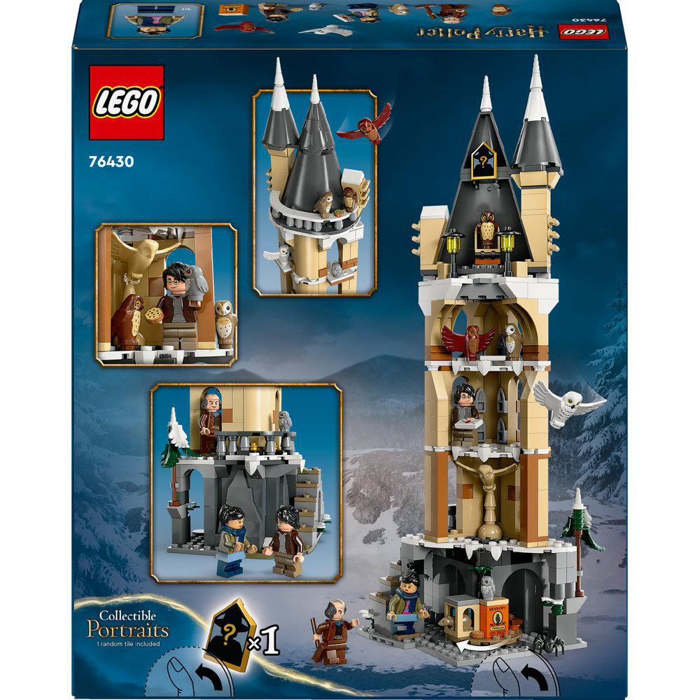 Lego Harry Potter Box. Zeigt den Hogwarts-Turm mit Figuren und zusätzlichen kleinen Bausätzen.