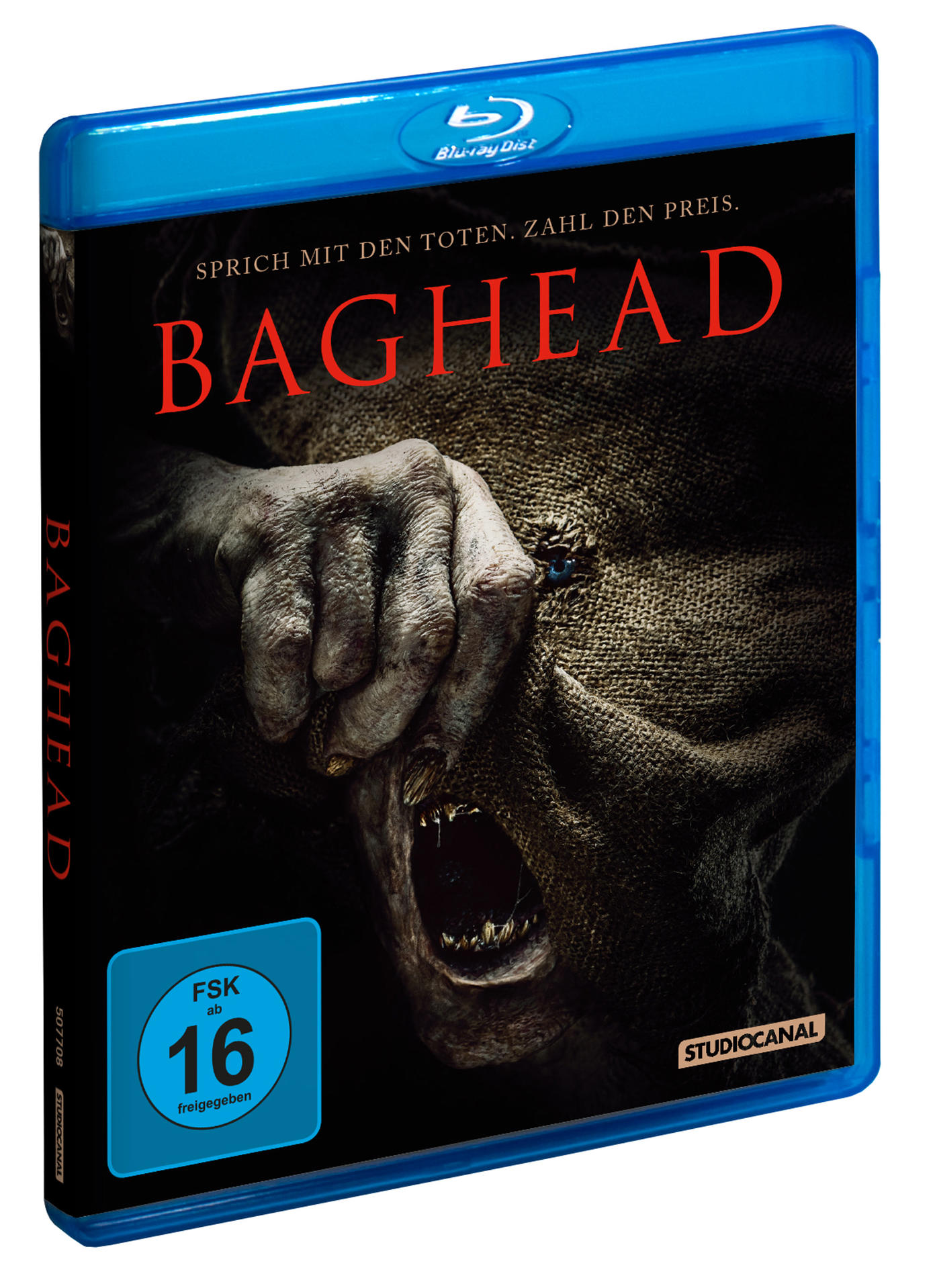 Blu-ray-Disc-Hülle eines Horrorfilms 'Baghead'.