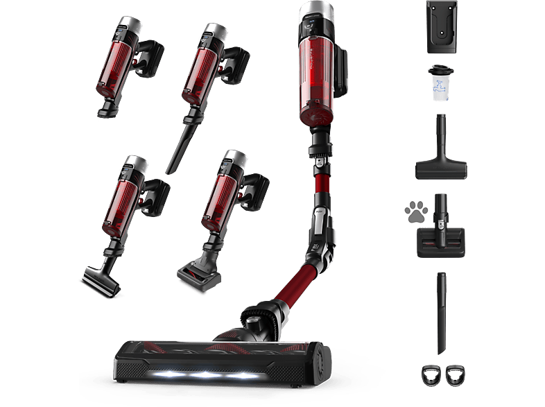Rowenta RH2079 X-Force Flex 9.60 Animal Care, 100 AW, 0.4 L, 45 min, Tecno.Ciclónica, 3 modos, Ultraligera, Especial Mascotas, Roja