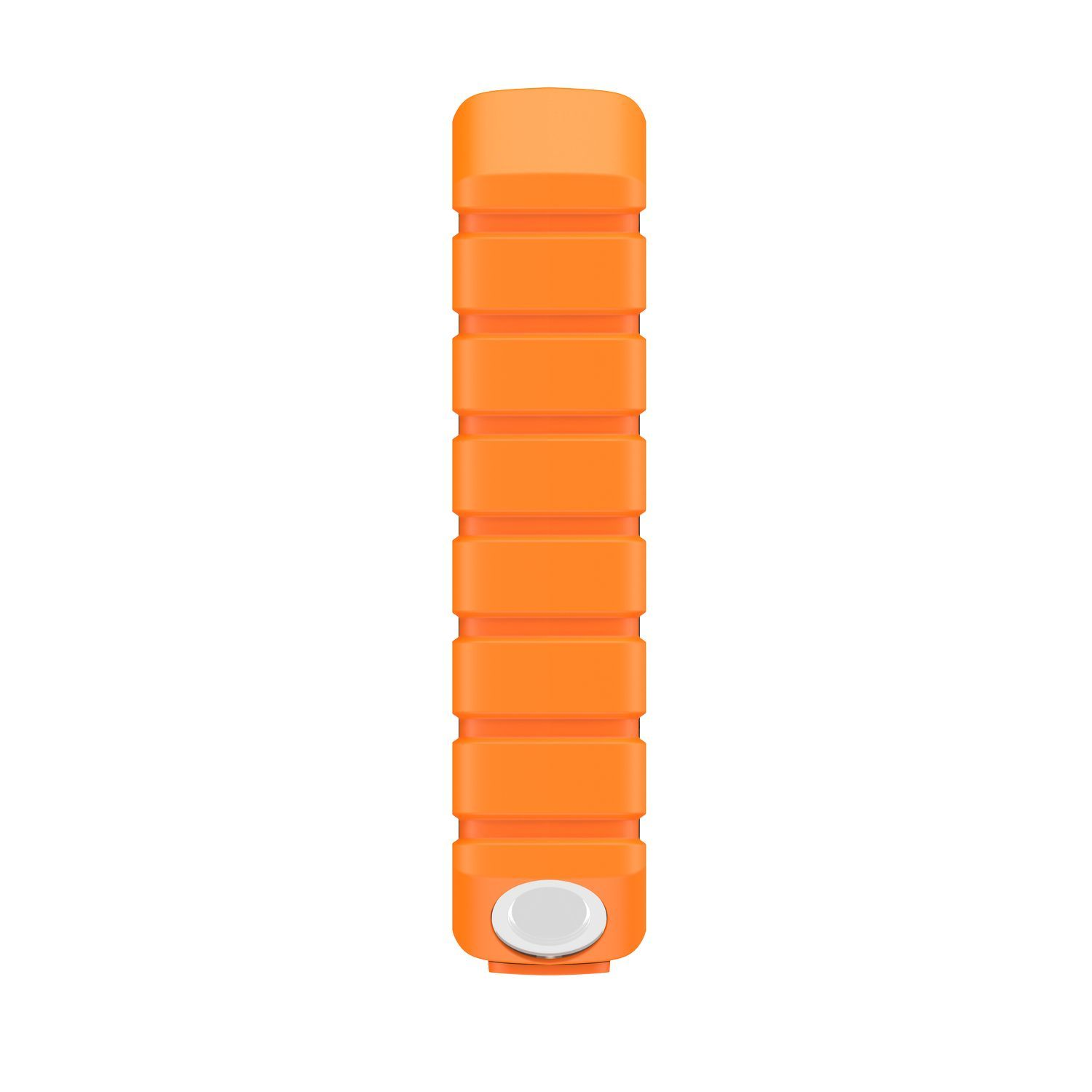 Un outil rectangulaire orange avec un bouton blanc en bas.