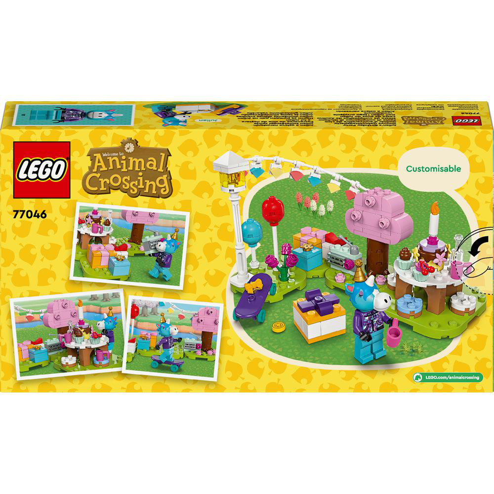 Die Rückseite einer Lego Animal Crossing Set-Box mit verschiedenen Set-Konfigurationen.
