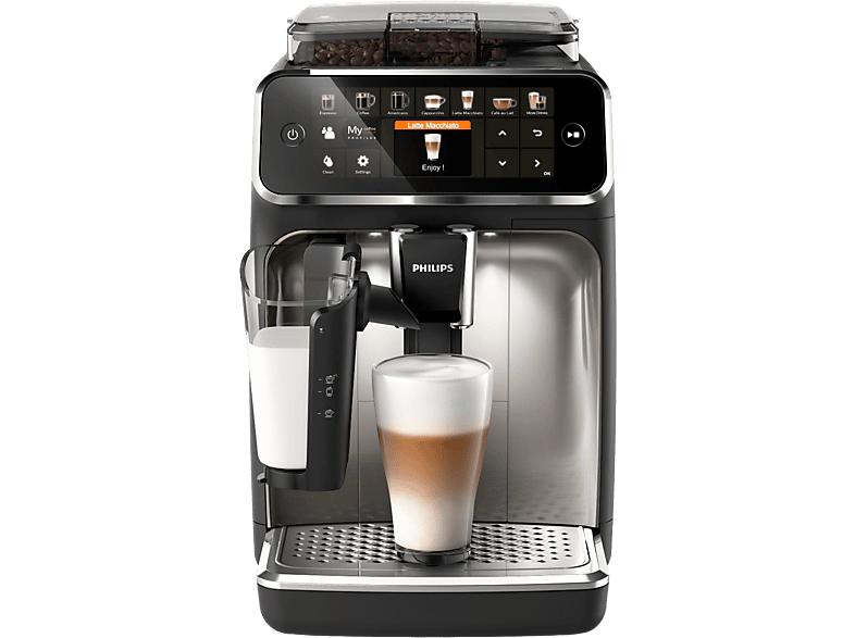 Philips EP5447/90 Serie 5400 Latte GO Plus Kaffeevollautomat (Schwarz, Chrom, Scheibenmahlwerk aus Keramik, 15 bar, integrierter Milchbehälter)