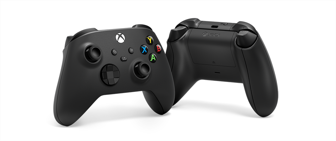 Mando Xbox negro con botones y parte trasera.