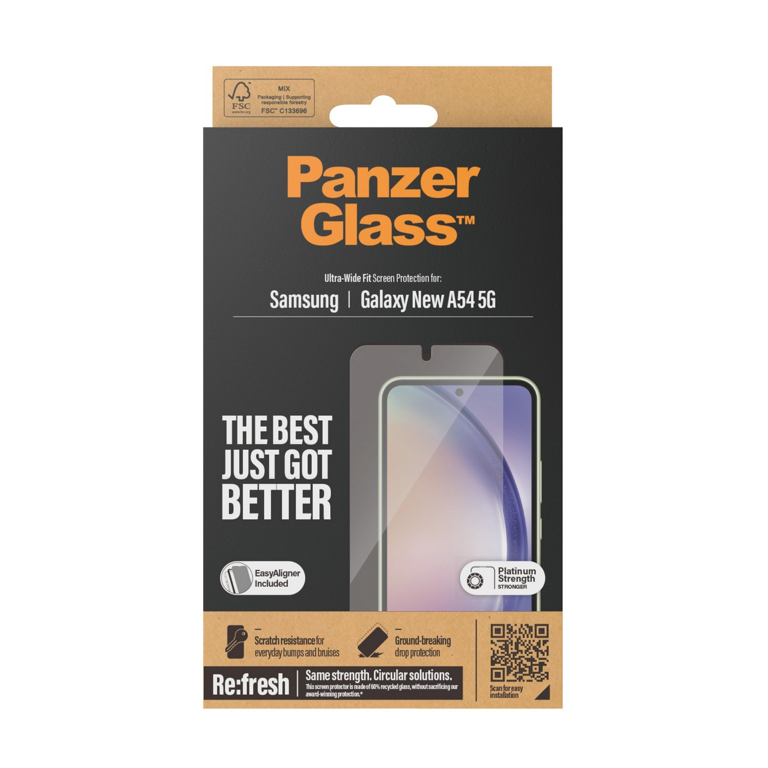 Boîte avec protecteur d'écran pour Samsung Galaxy, texte : Panzer Glass, Ultra Wide Fit.